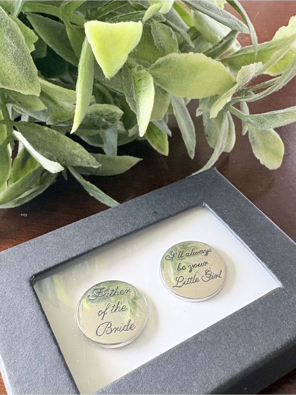 Silver 'Father of the Bride' and 'I'll Always Be Your Little Girl' Cufflinks